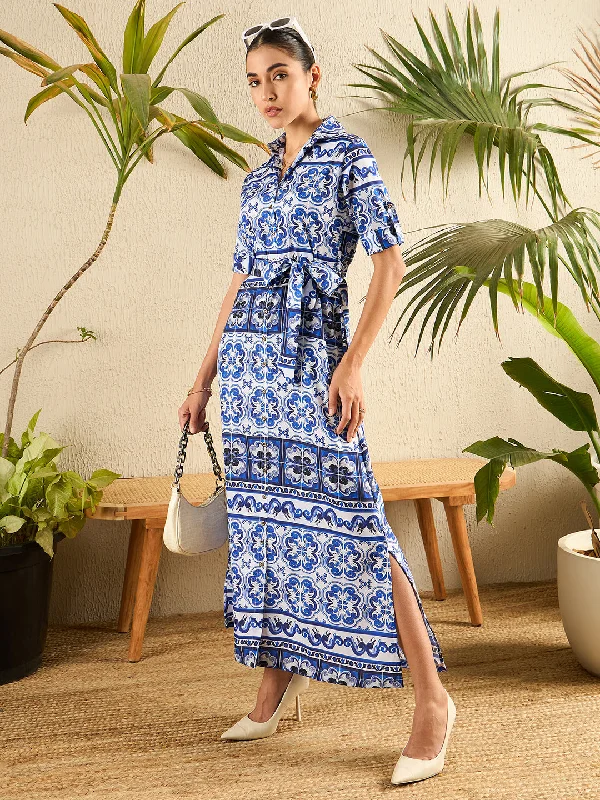 Formal Clothing For Women Flash Sales Collar Buttoned Down Printed Shirt Maxi Dress