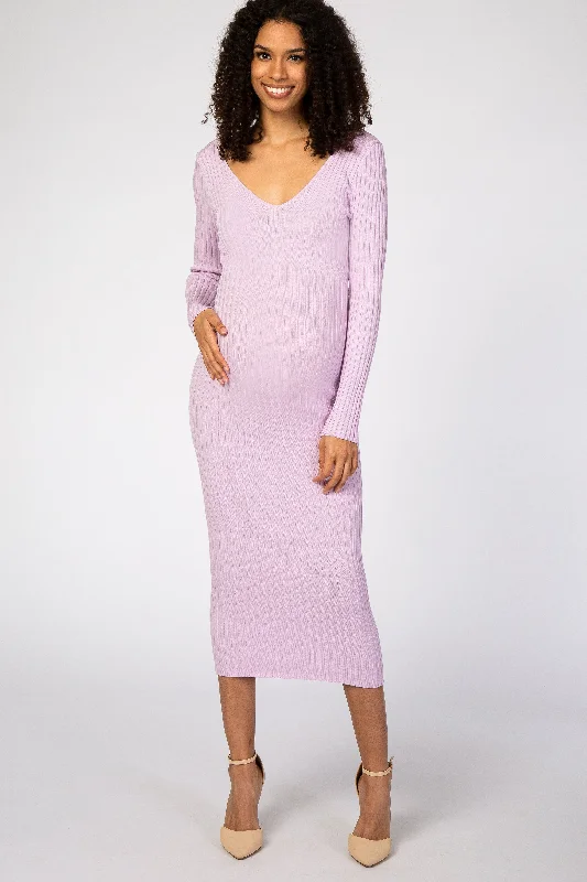 Women's Professional Attire Limited Stock, Big Discounts Lavender V-Neck Long Sleeve Fitted Maternity Maxi Dress