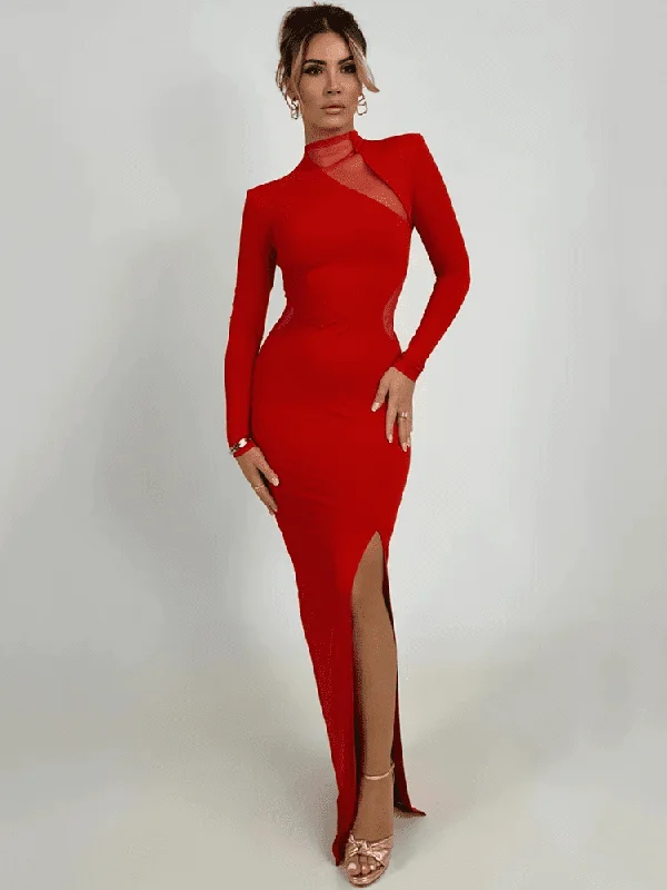 Women's Evening Wear Outfit Low Price Special O Neck Hollow Out Maxi Bodycon Dress