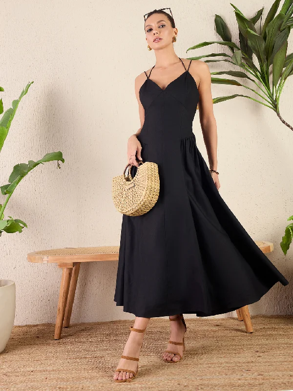 Stylish And Comfortable Clothing For Women Feminine Style Promotions Strappy Cotton Poplin Corset Maxi Dress