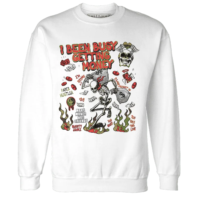 Effortless And Modern Unisex Dressing Flash Sale AM 90 Dark Sage Solar Red NastyJamz Sweatshirt Match Busy Getting Money Skull