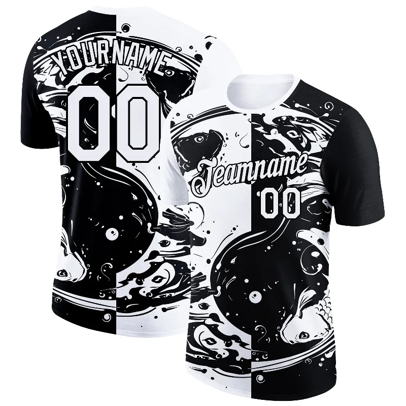 Sleek And Stylish Unisex Outerwear Fashion Forward Custom Black White 3D Pattern Design Fishing Yin Yang Symbol With Swirling Fish Performance T-Shirt