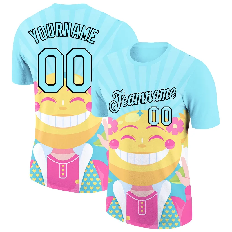 Sustainable And Ethical Unisex Clothing Hot Sale Custom Ice Blue Black 3D Pattern Design Smile Emoji Performance T-Shirt