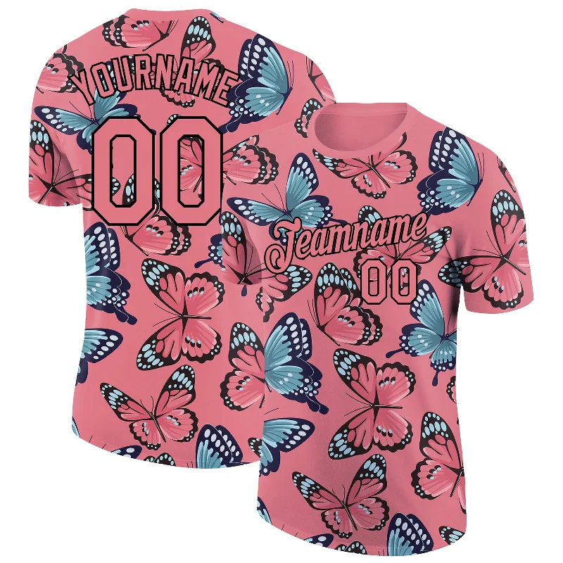 Gender-Neutral Fashion For Everyday Style Catch Every Fashion Trend Custom Medium Pink Black 3D Pattern Design Butterfly Performance T-Shirt