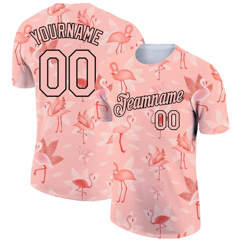 Sleek And Contemporary Gender-Free Outfits Stupidly Low Prices Custom Medium Pink Black 3D Pattern Design Tropical Hawaii Flamingo Performance T-Shirt