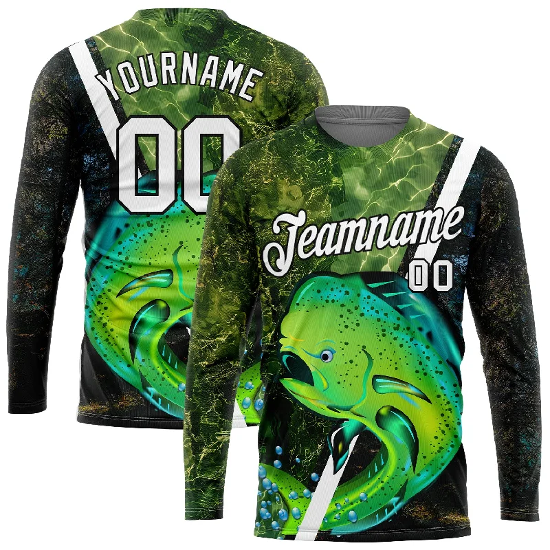 Gender-Neutral Trendy Clothing Styles Style Redefined Custom Olive White-Black 3D Fish Fishing Long Sleeve Performance T-Shirt