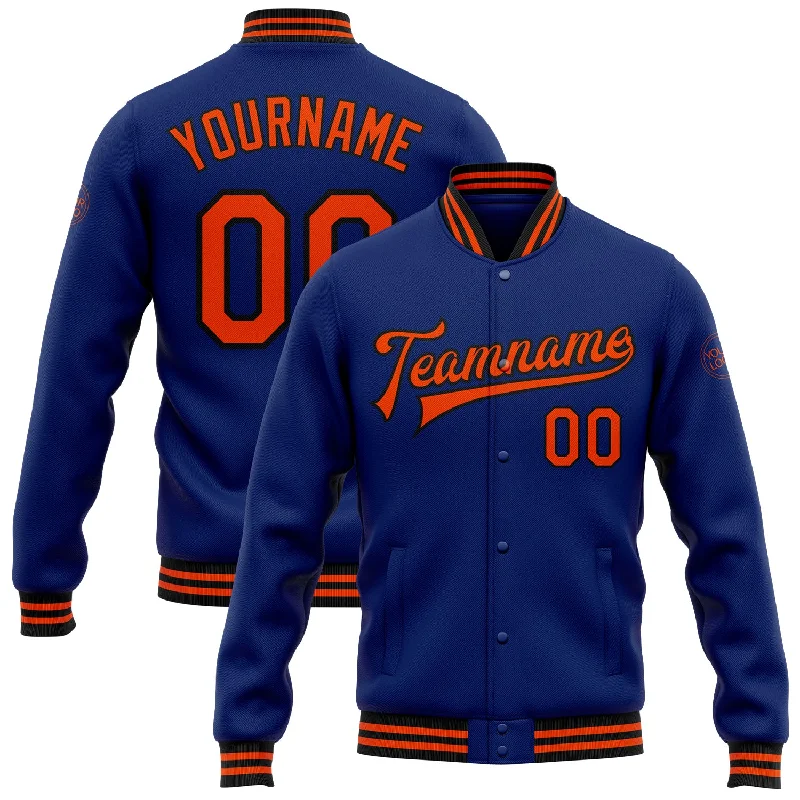 Comfortable Gender-Free Fashion Choices Casual Yet Chic Sales Custom Royal Orange-Black Bomber Full-Snap Varsity Letterman Jacket