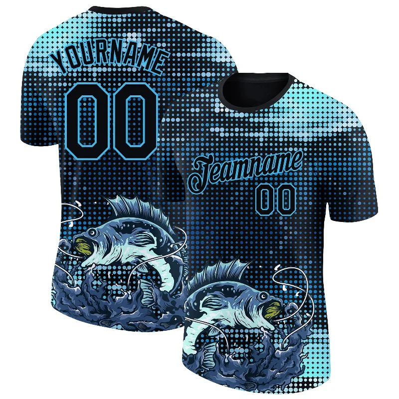 Gender-Neutral Fashion For Everyday Style Casual Chic Custom Sky Blue Black 3D Pattern Design Fishing Performance T-Shirt