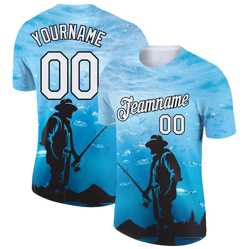 Versatile Clothing For All Genders Trend Alert Custom Sky Blue White-Black 3D Pattern Design Fishing Performance T-Shirt