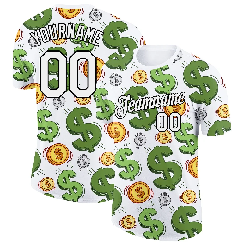 Fashion-Forward Gender-Neutral Outfit Ideas Fashion Sale Custom White Black 3D Pattern Design Dollar Sign Money Theme Performance T-Shirt