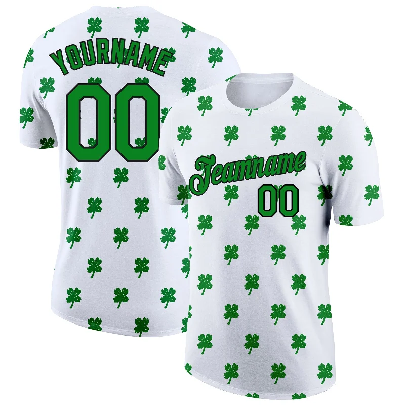 Classic And Timeless Gender-Neutral Fashion Fashion Forward Femininity Custom White Kelly Green-Black 3D St.Patrick's Day Clovers Performance T-Shirt