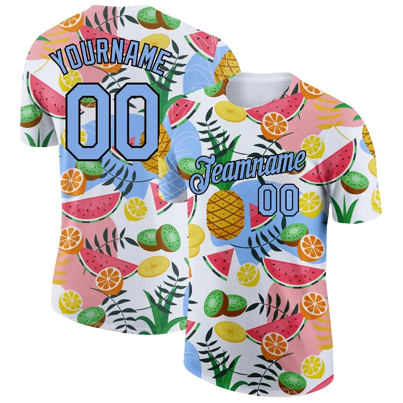 Gender-Neutral Fashion For Everyday Style Fashion-Forward Offers Custom White Light Blue-Black 3D Pattern Design Summer Holiday Fruit Performance T-Shirt