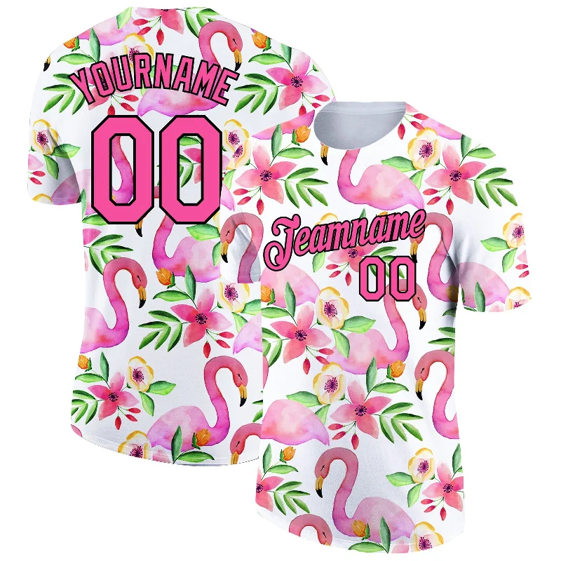 Fashion-Forward Gender-Neutral Outerwear Sale Event, Prices Rock Custom White Pink-Black 3D Pattern Design Tropical Hawaii Flamingo Performance T-Shirt