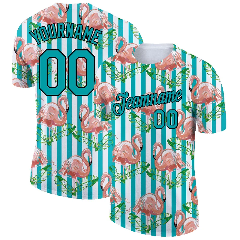 Gender-Neutral Trendy Clothing Styles Hot Brand Discounts Custom White Teal-Black 3D Pattern Design Tropical Hawaii Flamingo Performance T-Shirt