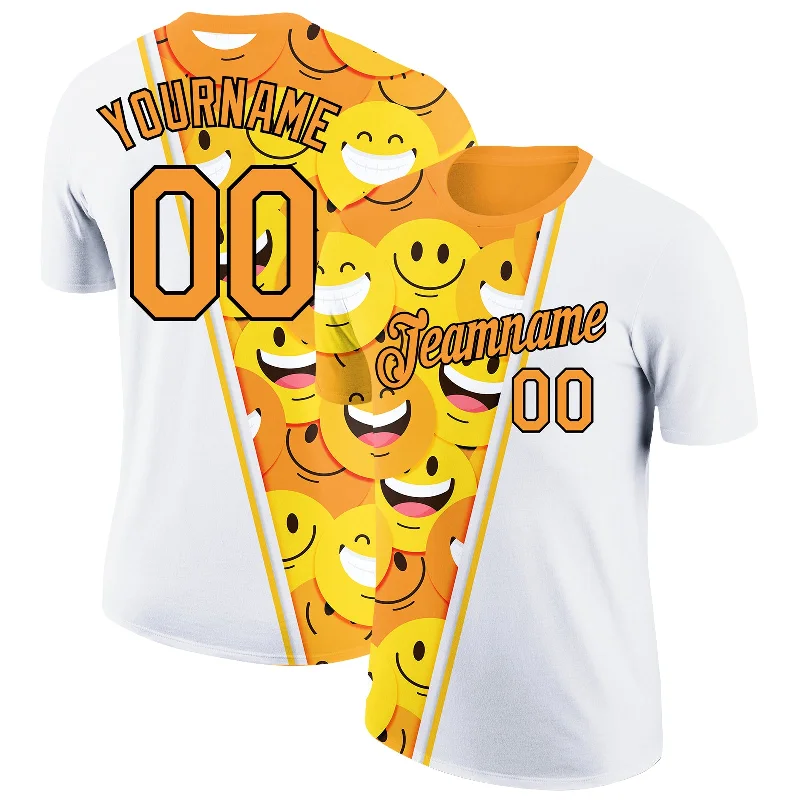 Gender-Neutral Fashion For Everyday Style Fashionable Comfort Promotions Custom White Bay Orange-Black 3D Pattern Design Smile Emoji Performance T-Shirt