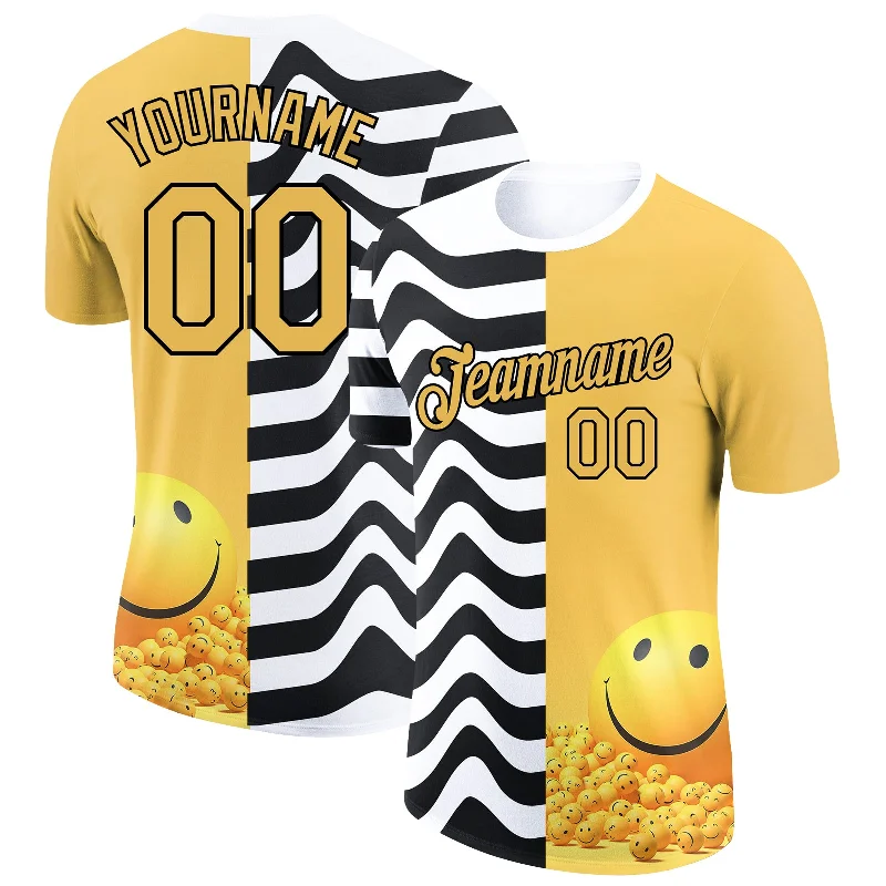 Oversized Unisex Apparel For Effortless Style Spring Offer Custom Yellow Black-White 3D Pattern Design Smile Emoji Performance T-Shirt