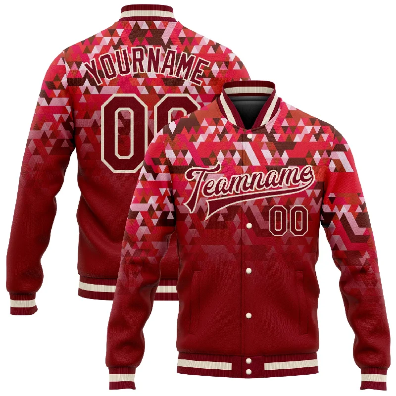 Gender-Neutral Fashion For Everyday Style The Good Stuff Custom Red Crimson-Cream 3D Pattern Design Bomber Full-Snap Varsity Letterman Jacket