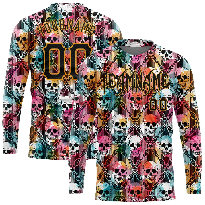 Gender-Neutral Clothing Styles Unbeatable Deals Custom 3D Pattern Halloween Skulls Long Sleeve Performance T-Shirt