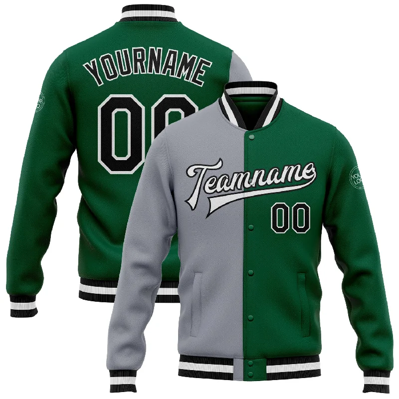 Gender-Neutral Fashion For Everyday Style Bold Style Discounts Custom Kelly Green Black-Gray Bomber Full-Snap Varsity Letterman Split Fashion Jacket