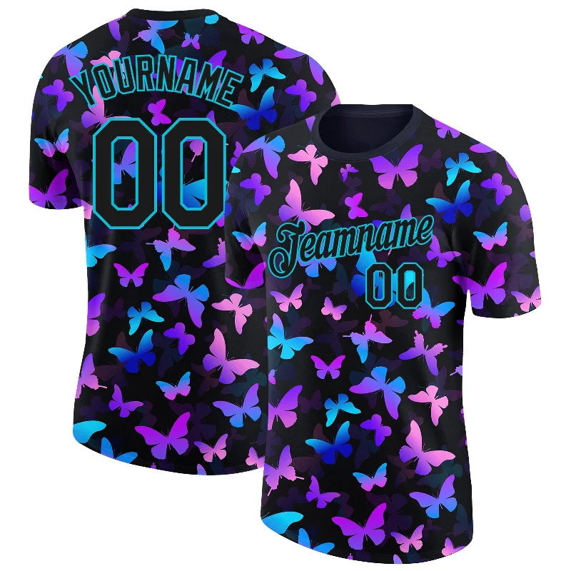 Effortless And Modern Unisex Dressing End Of Season Sale Custom Black Lakes Blue 3D Pattern Design Butterfly Performance T-Shirt