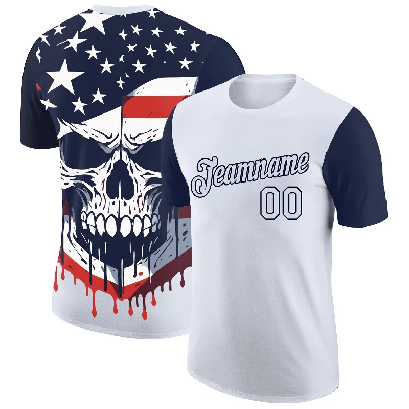 Relaxed-Fit Unisex Clothing Options Unleash Your Trend Driven Style Custom White Navy 3D Skull With American Flag Performance T-Shirt