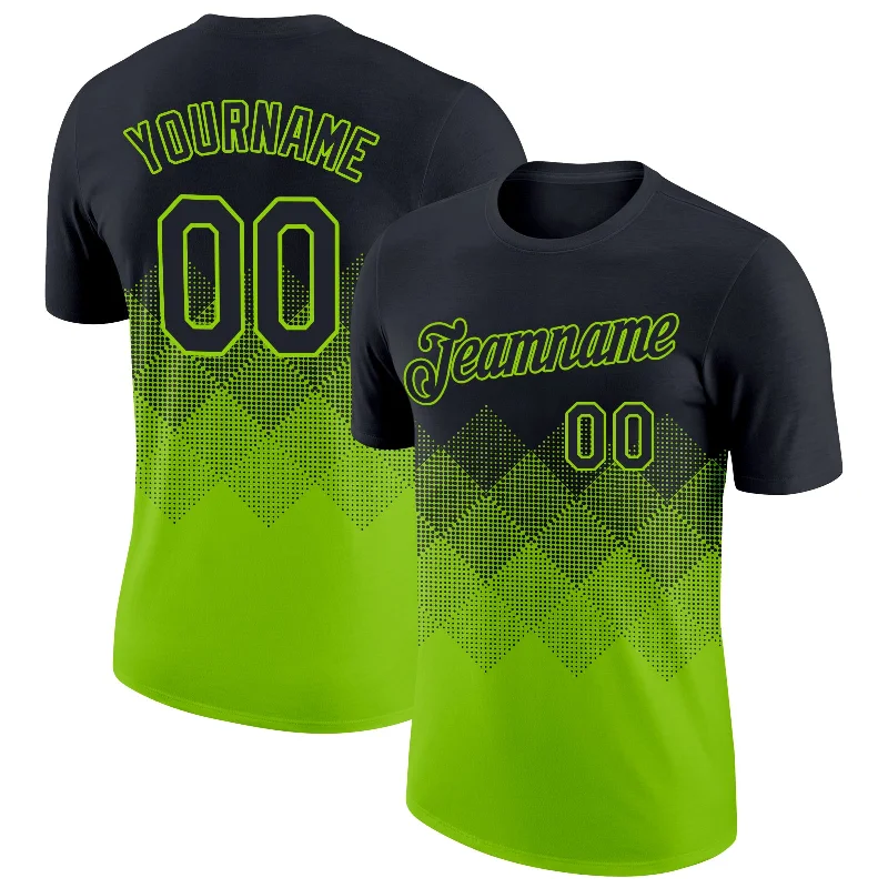 All-Season Unisex Clothing Collection Classy Style Discounts Custom Black Neon Green 3D Pattern Design Gradient Square Shapes Performance T-Shirt