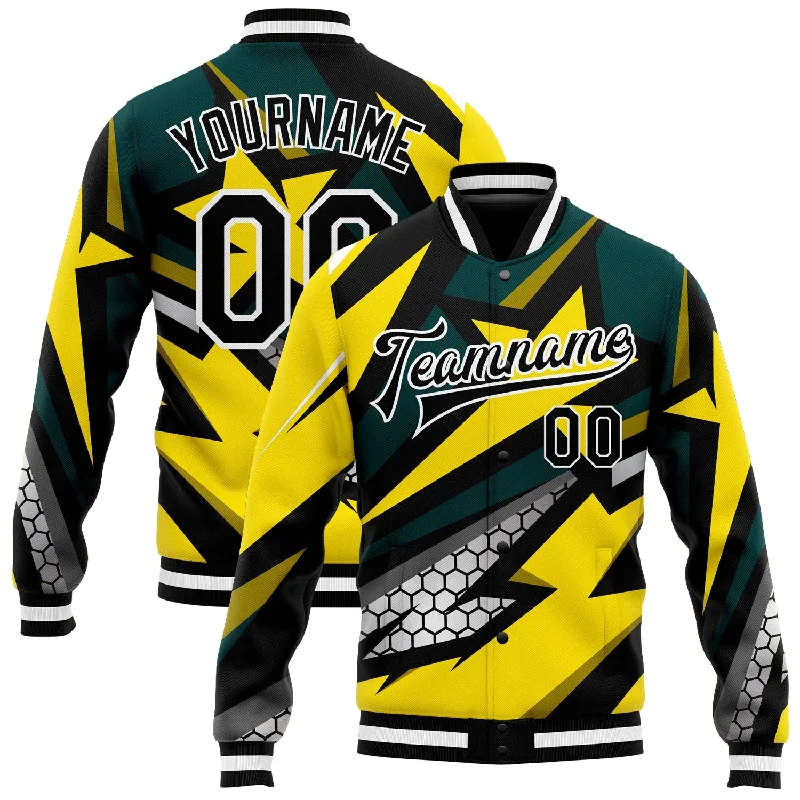 Oversized Unisex Apparel For Effortless Style Limited Stock Custom Gold Black-Old Gold 3D Pattern Design Bomber Full-Snap Varsity Letterman Jacket