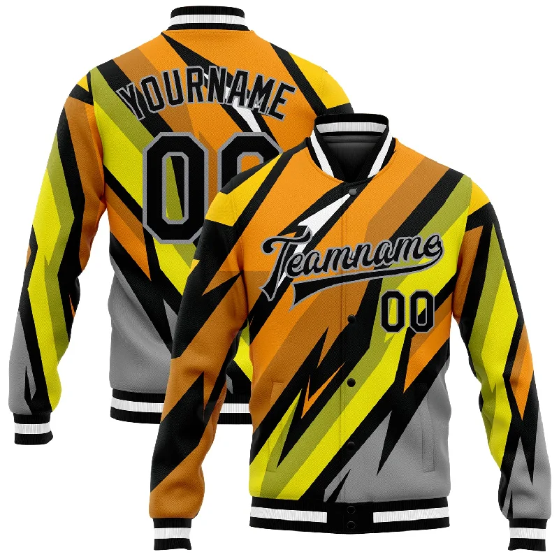 Modern Unisex Clothing For Any Occasion New In This Season Custom Gray Black Orange-Gold 3D Pattern Design Bomber Full-Snap Varsity Letterman Jacket