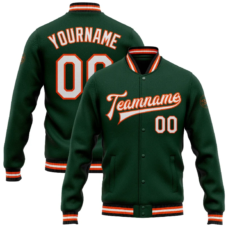 Chic And Casual Unisex Fashion Trends Popular Collection Custom Green White Orange-Black Bomber Full-Snap Varsity Letterman Jacket