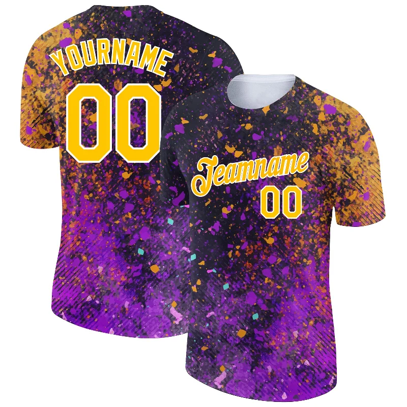 Trendy Unisex Streetwear Fashion Style Revolution Custom Black Yellow-Purple 3D Pattern Design Holi Festival Color Powder Performance T-Shirt