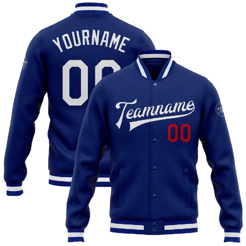 Sleek And Stylish Unisex Outerwear Best Sellers Custom Royal White-Red Bomber Full-Snap Varsity Letterman Jacket