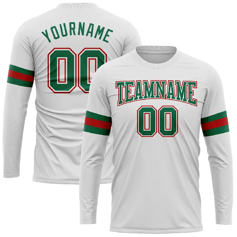 Versatile And Stylish Unisex Apparel Vibrant Style Promotions Custom White Kelly Green-Red Long Sleeve Performance T-Shirt