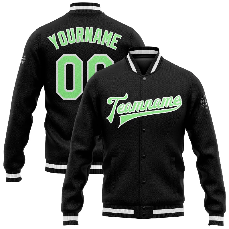 Gender-Neutral Fashion For Everyday Style Must Haves Custom Black Pea Green-White Bomber Full-Snap Varsity Letterman Jacket