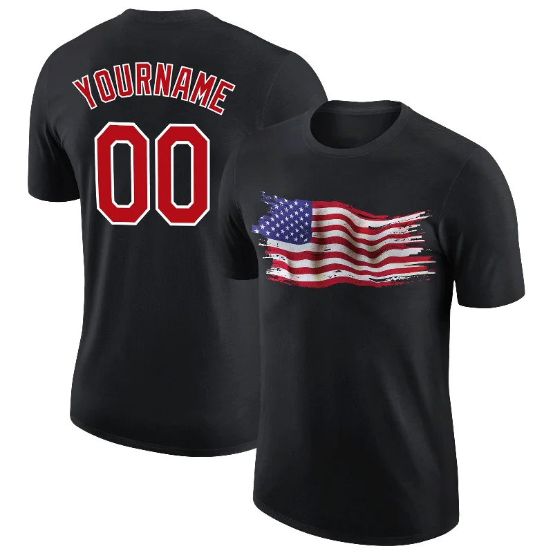 Comfortable And Stylish Unisex Outfits Season Sale Custom Black Red-White 3D American Flag Patriotic Performance T-Shirt