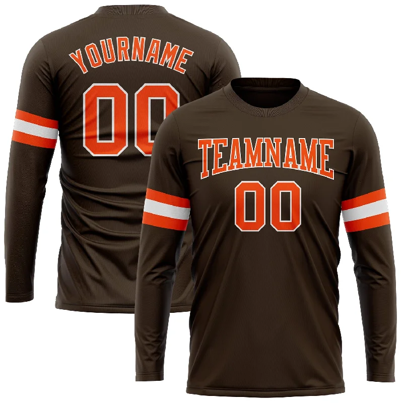 Trendy Unisex Discover Promotions Custom Brown Orange-White Long Sleeve Performance T-Shirt