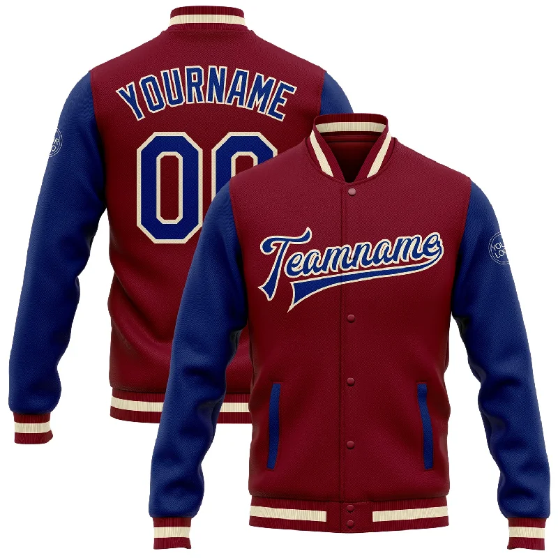 Oversized Unisex Apparel For Effortless Style Unbeatable Deals Custom Crimson Royal-White Bomber Full-Snap Varsity Letterman Two Tone Jacket