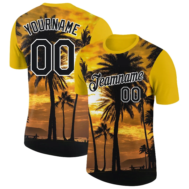 Urban Unisex Fashion Outfits Chic Style Discounts Custom Gold Black-White 3D Pattern Design Hawaii Palm Trees Performance T-Shirt