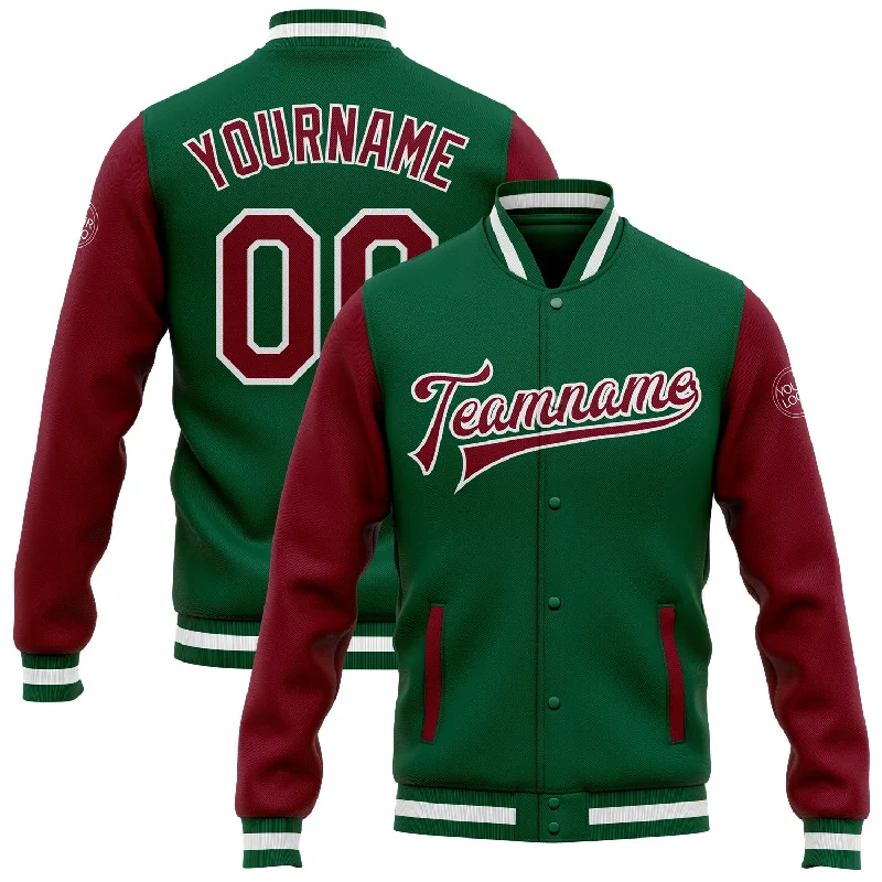 Fashion-Forward Gender-Neutral Outfit Ideas Flash Sale Starts Custom Kelly Green Crimson-White Bomber Full-Snap Varsity Letterman Two Tone Jacket