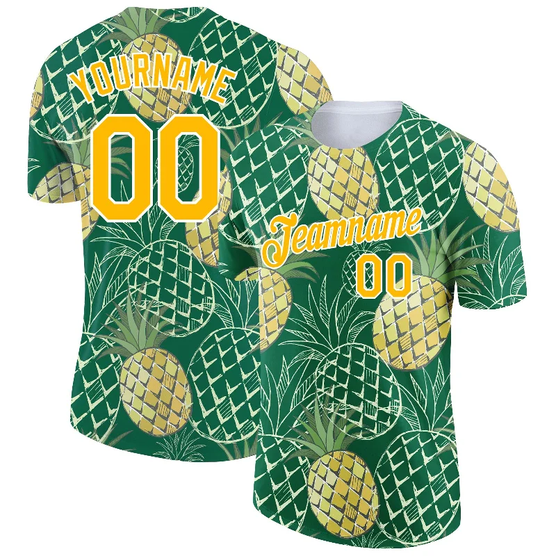 Fashion-Forward Gender-Neutral Outfit Ideas Chic Trend Collection Custom Kelly Green Gold-White 3D Pattern Design Summer Holiday Pineapple Performance T-Shirt