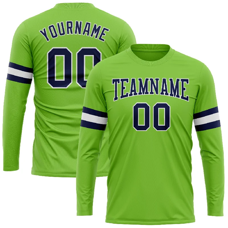 Sleek And Contemporary Gender-Free Outfits Contemporary Casual Deals Custom Neon Green Navy-White Long Sleeve Performance T-Shirt