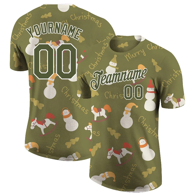 Chic And Contemporary Unisex Clothing Choices The Latest Trends Custom Olive Olive-White Christmas 3D Performance Salute To Service T-Shirt