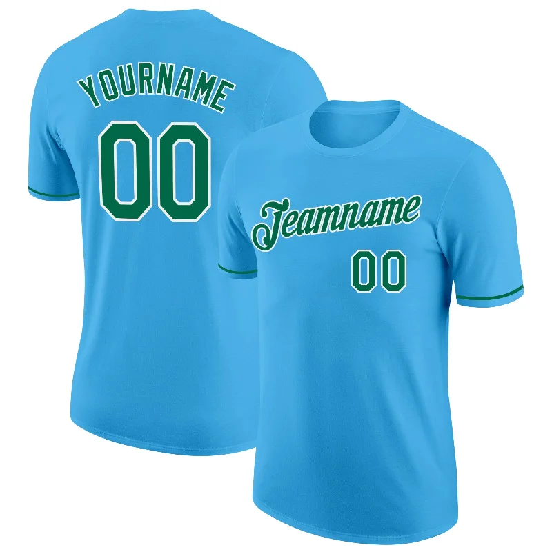 Trendy Unisex Streetwear Fashion Evening Elegance Custom Sky Blue Kelly Green-White Performance T-Shirt