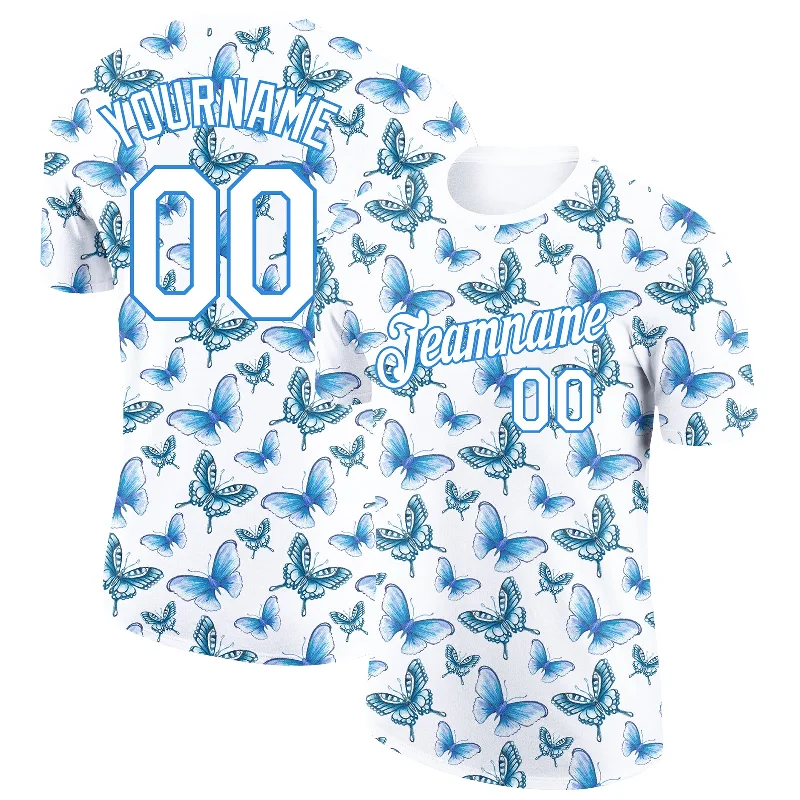 Unisex Everyday Fashion Essentials Weekend Exclusive Custom White Powder Blue 3D Pattern Design Butterfly Performance T-Shirt