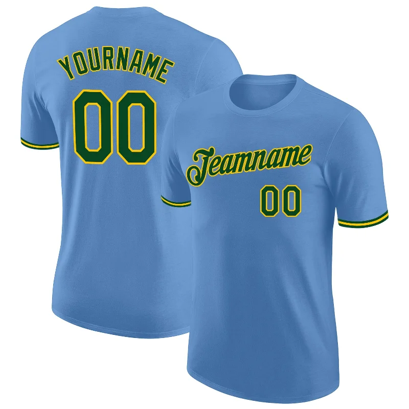 Trendy Unisex Retro Style Promotions Custom Light Blue Green-Yellow Performance T-Shirt