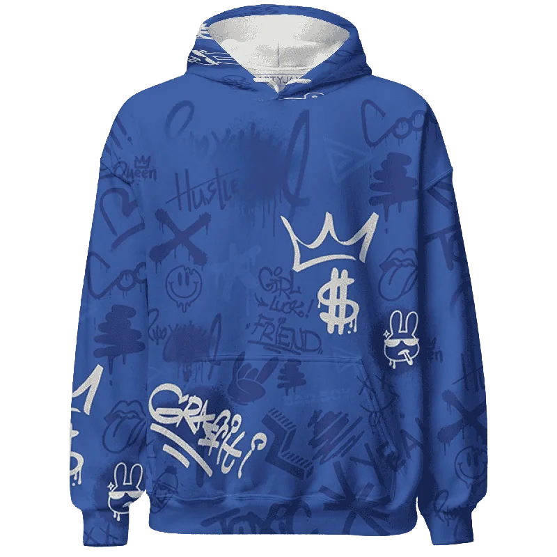 Soft And Breathable Unisex Loungewear Fashion Forward NastyJamz VaporMax Game Royal Blue Hoodie Match Graffiti King Doodle Style All-Over Print